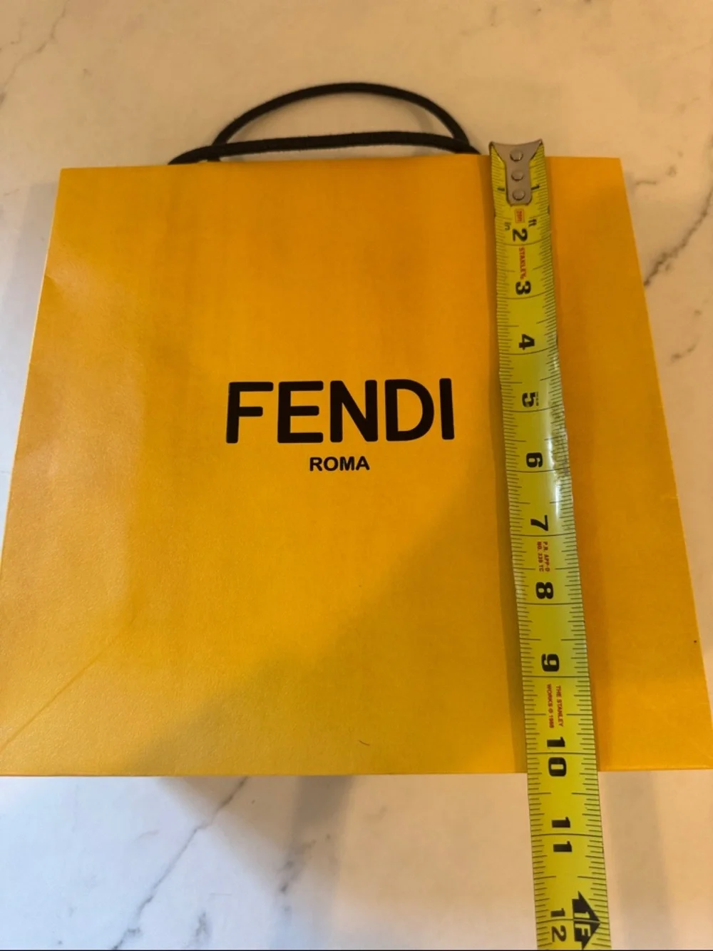 Fendi Yellow Shopping Bag with Black Logo and Handles 10x10x4